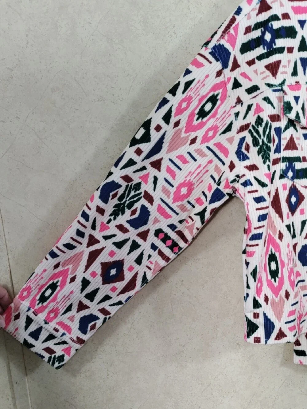 H195 Savanna Jane geometric print pink & teal wide wale corduroy jacket 1X NEW